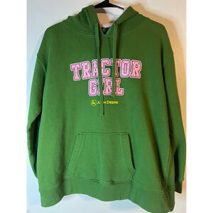 Women's John Deere Hoodie Size L Green Pink Tractor Girl